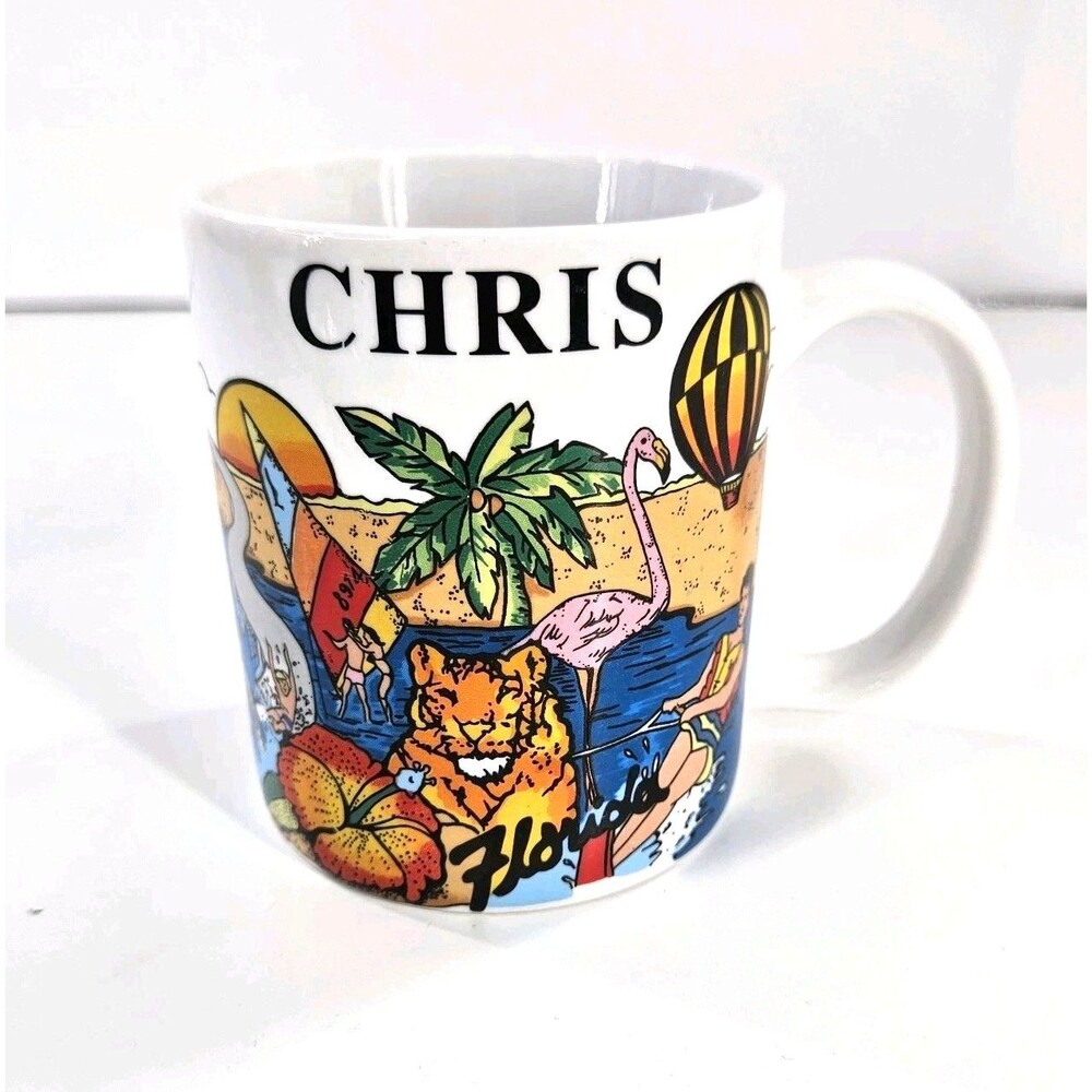Vtg J & P Enterprises “Chris” Personalized Florida‎ Souvenir Ceramic Mug Kitsch